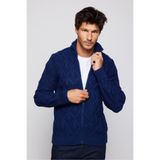 Tudors Erkek Slim Fit Desenli Dik Yaka Fermuarlı Hırka,Sax Mavi M