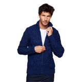 Tudors Erkek Slim Fit Desenli Dik Yaka Fermuarlı Hırka,Sax Mavi S