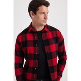 Tudors Erkek Slim Fit Kareli Kışlık Oduncu Gömlek, Kırmızı, M Beden