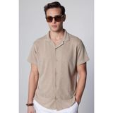 Tudors Erkek Slim Fit Kısa Kollu Nefes Alan Örme Doku Kare Desenli Yazlık Apaş Yaka Gömlek