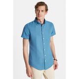 Tudors Erkek Slim Fit Kısa Kollu Spor Yaka Oxford Doku Pamuklu İndigo Gömlek