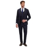 Tudors Erkek Slim Fit Lacivert Esnek Likralı Kumaş Sivri Yaka Yelekli Takım Elbise - 6 Drop - 46