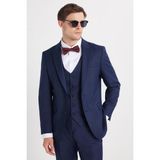Tudors Erkek Slim Fit Lacivert Esnek Likralı Kumaş Sivri Yaka Yelekli Takım Elbise - 6 Drop - 56
