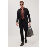 Tudors Erkek Slim Fit Mono Yaka Likralı Esnek Kumaş Siyah Takım Elbise