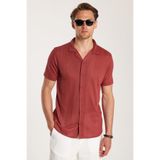 Tudors Erkek Slim Fit Örme Kumaş Apaş Yaka Rahat Kullanım Kısa Kol Kiremit Gömlek