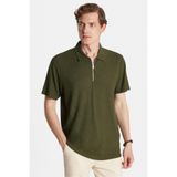 Tudors Erkek Slim Fit Polo Yaka Fermuarlı Tişört, Koyu Haki, S Beden