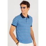 Tudors Erkek Slim Fit Polo Yaka T-shirt, Çizgili Pike, Mavi, S Beden