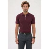 Tudors Erkek Slim Fit Polo Yaka T-shirt, Fermuarlı,%100 Pamuk, Bordo, 2XL