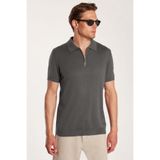 Tudors Erkek Slim Fit Polo Yaka T-shirt, Fermuarlı,%100 Pamuk, Füme, L Beden