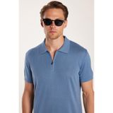 Tudors Erkek Slim Fit Polo Yaka T-shirt, Fermuarlı,%100 Pamuk, İndigo