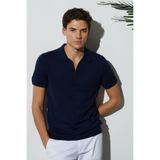 Tudors Erkek Slim Fit Polo Yaka T-shirt, Fermuarlı,%100 Pamuk, Lacivert