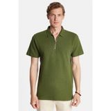 Tudors Erkek Slim Fit Polo Yaka T-shirt, Fermuarlı,%100 Pamuk, Yeşil, XL