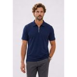 Tudors Erkek Slim Fit Polo Yaka T-shirt, Kısa Kollu, Yarım Fermuarlı, Modal Kumaş, Lacivert, L