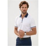 Tudors Erkek Slim Fit Polo Yaka T-shirt, Kısa Kollu, Yarım Fermuarlı,%100 Pamuk, Beyaz, L Beden