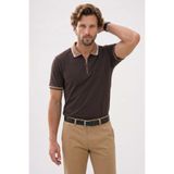 Tudors Erkek Slim Fit Polo Yaka T-shirt, Kısa Kollu, Yarım Fermuarlı,%100 Pamuk, Kahverengi, L Beden