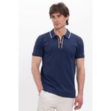 Tudors Erkek Slim Fit Polo Yaka T-shirt, Kısa Kollu, Yarım Fermuarlı,%100 Pamuk, Lacivert