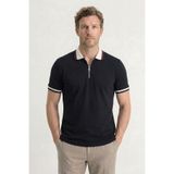 Tudors Erkek Slim Fit Polo Yaka T-shirt, Kısa Kollu, Yarım Fermuarlı,%100 Pamuk, Siyah