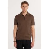 Tudors Erkek Slim Fit Polo Yaka T-shirt, Pamuklu Örme Triko, Kahverengi, 2XL
