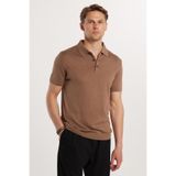 Tudors Erkek Slim Fit Polo Yaka T-shirt, Pamuklu Örme Triko, Vizon, 2XL