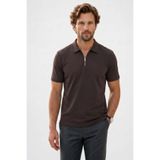 Tudors Erkek Slim Fit Polo Yaka T-shirt, Soft Modal Kumaş, Kısa Kollu, Yarım Fermuarlı, Kahverengi, M Beden