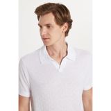 Tudors Erkek Slim Fit Polo Yaka T-shirt, Viskon Kumaş, Pike Dokuma, Beyaz, L Beden