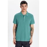 Tudors Erkek Slim Fit Polo Yaka T-shirt,%100 Pamuk, Açık Yeşil, L Beden