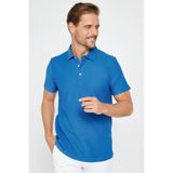 Tudors Erkek Slim Fit Polo Yaka T-shirt,%100 Pamuk, Armürlü, Saks Mavi, L Beden
