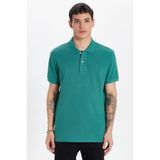 Tudors Erkek Slim Fit Polo Yaka T-shirt,%100 Pamuk, Eğrelti Yeşili, S Beden