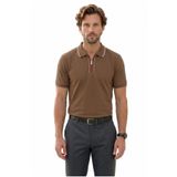 Tudors Erkek Slim Fit Polo Yaka T-shirt,%100 Pamuk, Fermuarlı, Vizon