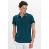 Tudors Erkek Slim Fit Polo Yaka T-shirt,%100 Pamuk, Jakarlı Yaka ve Kol Detaylı, Yeşil