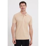 Tudors Erkek Slim Fit Polo Yaka T-shirt,%100 Pamuk, Kısa Kollu, Bej, M Beden