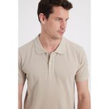 Tudors Erkek Slim Fit Polo Yaka T-shirt,%100 Pamuk, Kısa Kollu, Bej, S Beden