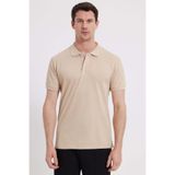 Tudors Erkek Slim Fit Polo Yaka T-shirt,%100 Pamuk, Kısa Kollu, Ekru, M Beden