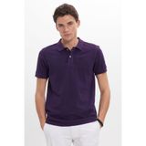 Tudors Erkek Slim Fit Polo Yaka T-shirt,%100 Pamuk, Kısa Kollu, Mor, M Beden