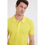 Tudors Erkek Slim Fit Polo Yaka T-shirt,%100 Pamuk, Kısa Kollu, Sarı, 2XL