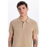 Tudors Erkek Slim Fit Polo Yaka T-shirt,%100 Pamuk, Kısa Kollu, Taş, XL