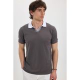 Tudors Erkek Slim Fit Polo Yaka T-shirt,%100 Pamuk, Koyu Gri, 2XL