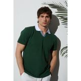 Tudors Erkek Slim Fit Polo Yaka T-shirt,%100 Pamuk, Koyu Yeşil, M Beden