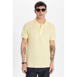 Tudors Erkek Slim Fit Polo Yaka T-shirt,%100 Pamuk, Limon Sarısı, M Beden