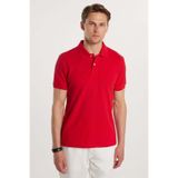 Tudors Erkek Slim Fit Polo Yaka T-shirt,%100 Pamuk, Merserize, Kırmızı, S Beden