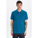 Tudors Erkek Slim Fit Polo Yaka T-shirt,%100 Pamuk, Petrol, XL
