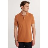 Tudors Erkek Slim Fit Polo Yaka T-shirt,%100 Pamuk, Pike Doku, Kahverengi