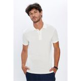 Tudors Erkek Slim Fit Polo Yaka T-shirt,%100 Pamuk, Pike Dokulu, Ekru, 2XL