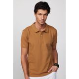 Tudors Erkek Slim Fit Polo Yaka T-shirt,%100 Pamuk, Pike Dokulu, Kahverengi