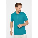Tudors Erkek Slim Fit Polo Yaka T-shirt,%100 Pamuk, Pike Dokulu, Mavi, 2XL
