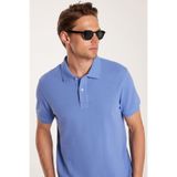 Tudors Erkek Slim Fit Polo Yaka T-shirt,%100 Pamuk, Pike Dokulu, Petrol Mavi, M Beden