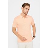 Tudors Erkek Slim Fit Polo Yaka T-shirt,%100 Pamuk, Pike Dokulu, Somon, L Beden