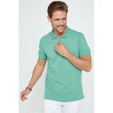 Tudors Erkek Slim Fit Polo Yaka T-shirt,%100 Pamuk, Pike Dokulu, Yeşil, M Beden