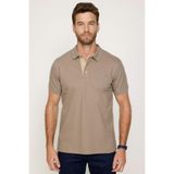 Tudors Erkek Slim Fit Polo Yaka T-shirt,%100 Pamuk, Pike Dokuma, Bej, S Beden