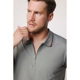 Tudors Erkek Slim Fit Polo Yaka T-shirt,%100 Pamuk, Pike Dokuma, Fermuarlı, Gri, M Beden